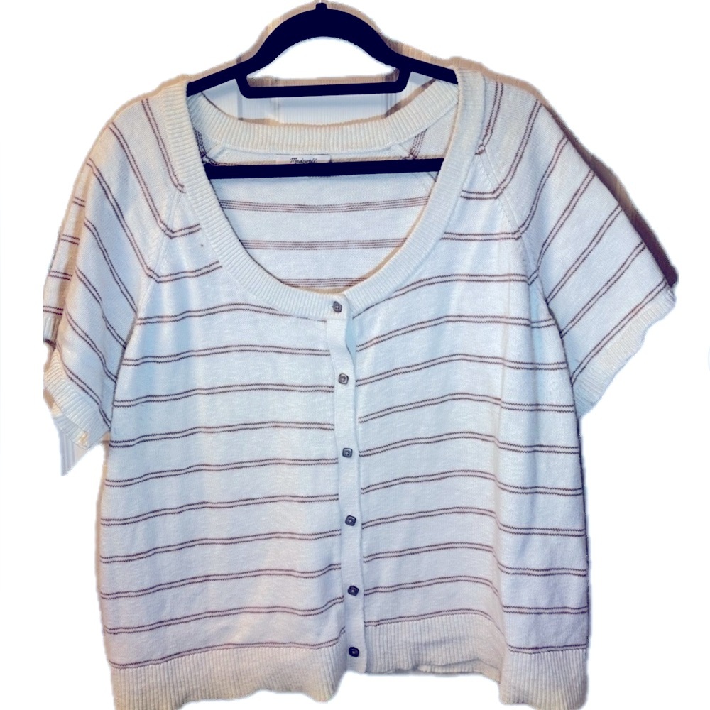 Madewell Cream and Brown Knit Cardigan